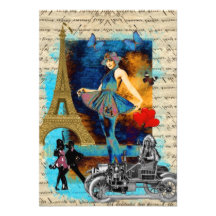 Romantic vintage Paris collage Personalized Invitation