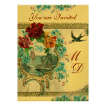 ROMANTİCA 3 ELEGANT GOLD BLUE WEDDING MONOGRAM PERSONALISED INVITATIONS
