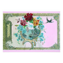 ROMANTICA 3 Floral Blue Pink Wedding Party Personalized Invitation