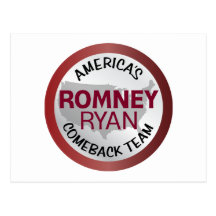 Romney Ryan America's Comeback Team Post Card