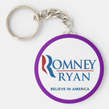 Romney Ryan Believe In America Round Purple Border Keychain