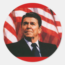 Ronald Reagan American Flag Portrait Round Stickers