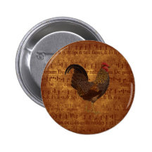 Rooster and Music Pinback Button