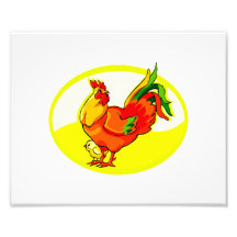 rooster with chick yellow oval.png photo print