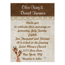 Rosa & Copper Giraffes  Wedding Invitation