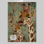 Rosa Giraffes  Damask Monogram Notecard cards