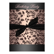 Rose & Bow Black/Pink Birthday Invitation
