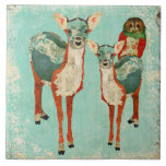 Rose Owl & Azure Amber Deer  Tile tiles