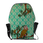 Rose Owl Boho Jade Damask Messenger Bag