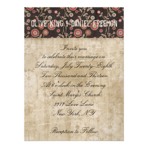 Rose Owl Floral White & Brown Wedding Invitation
