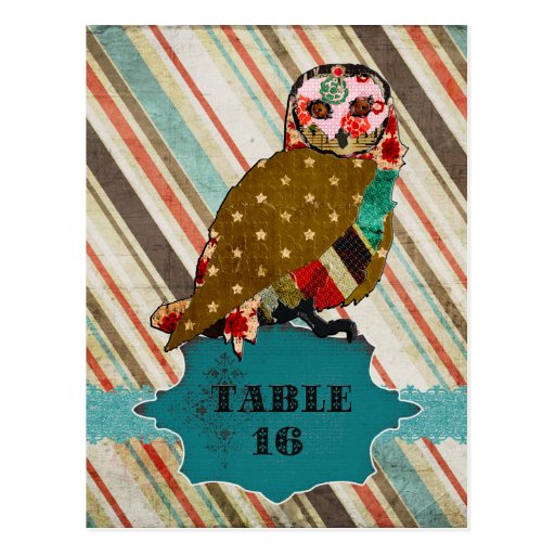 Rose Owl Vintage Stripes Table Card Postcard
