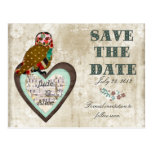 Rose Owl White Vintage  Save the Date Postcard