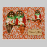 Rose Owls Damask Thank You Postcard postcards