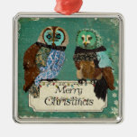 Rose Owls Merry Christmas Ornament