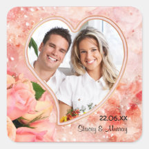 Rose Petal Heart - Customise Square Stickers