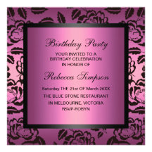 Rose Pink & Black Birthday Invitation