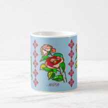 Rose stained glass panels monogram floral mug
