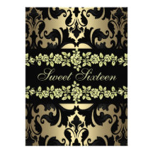 Rose Sweet16 Damask Gold Birthday Invite