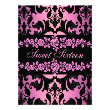 Rose Sweet16 Damask Pink Birthday Invite