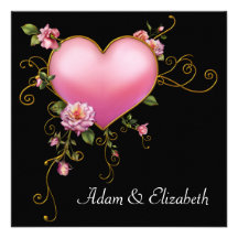 Rose Wedding Pink Heart Black Gothic Wedding Personalised Invites