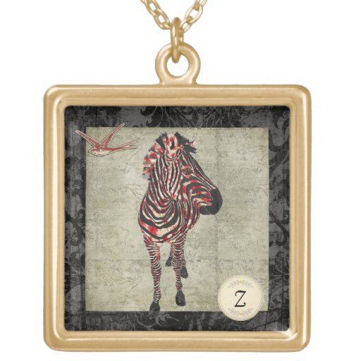 Rose Zebra Monogram  Necklace