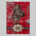 Rose Zebra Monogram Notecard cards