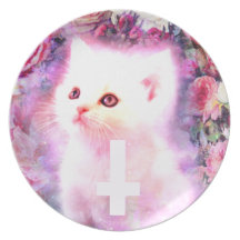 Roses And Inverted Cross Kitten Plate