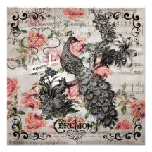 Roses and Song Peacock Wedding Invitation