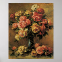 Roses in a Vase 3 by Renoir, Vintage Impressionism Poster