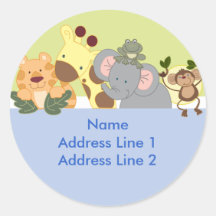 Round Address Labels - Jungle Safari Blue / Green Round Sticker