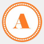 Round Dot Frame Monogram Template in Orange Round Stickers