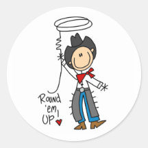 Round 'Em Up! Cowboy Stick Figure Sticker