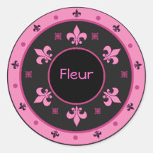Round Fleur de Lis Stickers with Customisable Text
