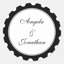 Round petal black wedding favour name tag label round stickers