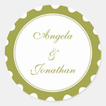 Round petal green wedding favour name tag label round sticker