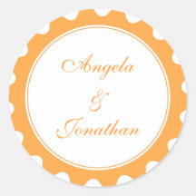 Round petal orange wedding favour name tag label sticker