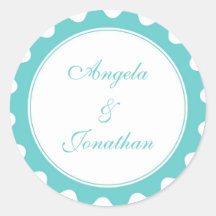 Round petal teal blue wedding favour name tag labe round stickers