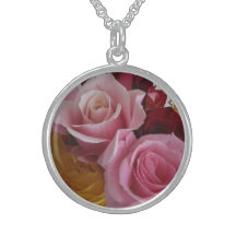 Round Sterling Necklace Rose Bouquet