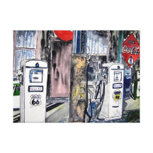 route 66 highway vintage antique art drawings gallery wrapped canvas