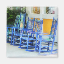 Row of Blue Rocking Chairs Fridge Magnets