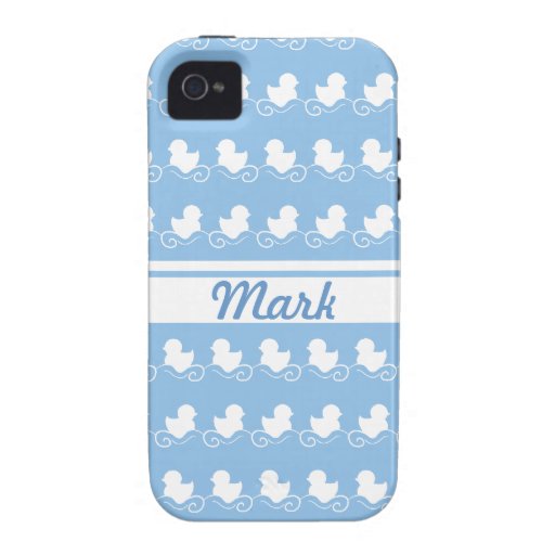 row of white ducks in blue  iPhone 4 Case-Mate