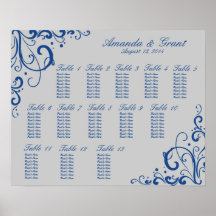 Royal Blue and Silver Grey Flourish Seating Chart Poster