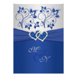 Royal Blue and Silver Joined Hearts Invitation