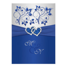 Royal Blue and Silver Joined Hearts Invitation