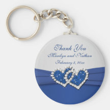 Royal Blue and Silver Joined Hearts Keychain