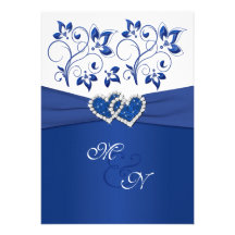 Royal Blue and White Joined Hearts Invitation