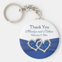 Royal Blue and White Joined Hearts Keychain