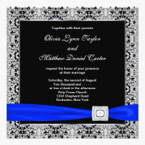 Royal Blue Black Silver Lace Wedding invitations