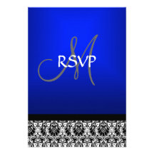 Royal Blue Damask Wedding RSVP Personalized Invite