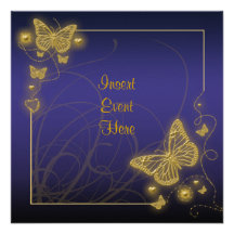 Royal blue gold butterfly elegant invitations